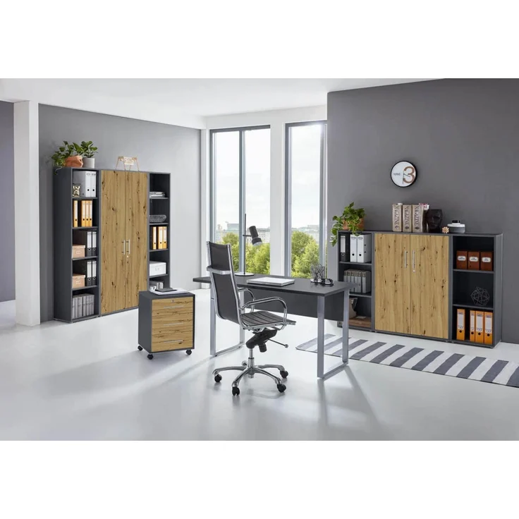 moebel-dich-auf Büromöbel-Set TABOR Set 5, (abschließbar, 8-tlg, Schreibtisch mit Rollcontainer + 2 Aktenschränke + 4 Aktenregale), mit Edelstahlgriffen & lackierten Fronten, MADE IN GERMANY – Bild 2