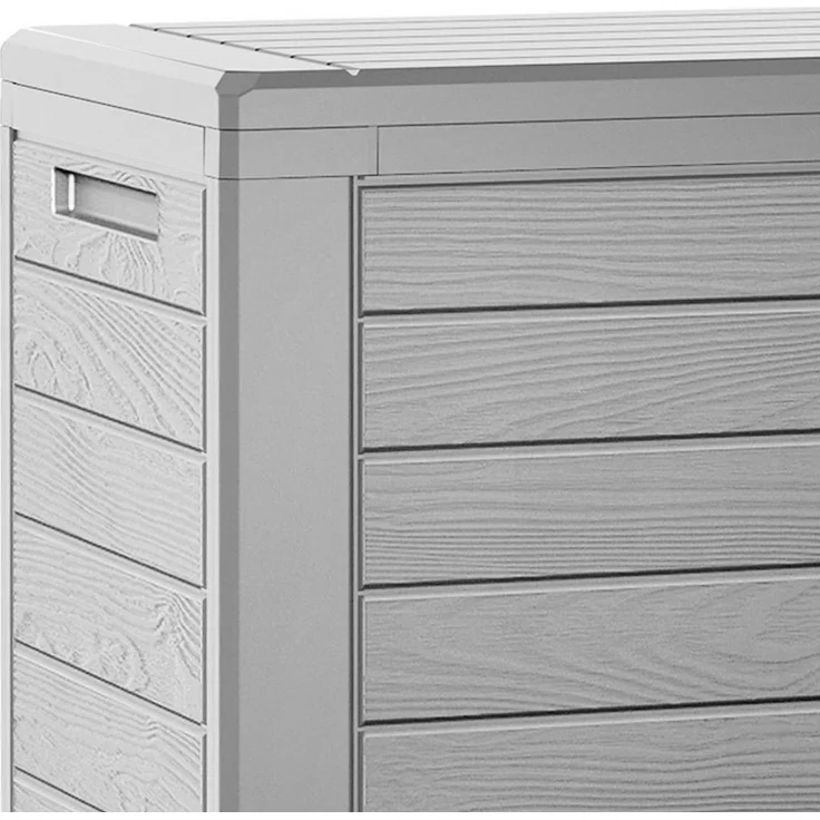 Deuba® XXL Auflagenbox 280L Wetterfest UV-beständig Deckel Abschliessbar Garten Balkon 120 x 46 x 57 cm Gartentruhe Gartenbox Truhe Holz Optik Grau – Bild 2