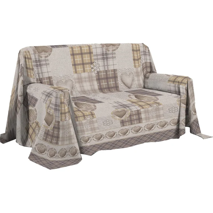 PENSIERI DELICATI Sofabezug 180 x 290 cm Made in Italy, Stoffdecken 100% Reine Baumwolle, Fantasie Berg Beige, Ideal als Sofaüberwurf, Sofa Cover oder Tagesdecke (Singlebett)