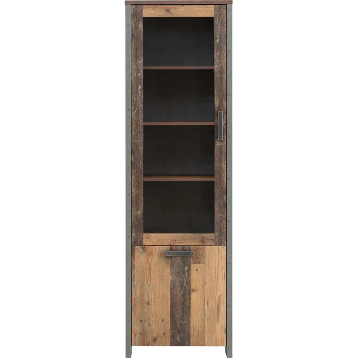 FORTE 'Clif' Vitrine, Holzwerkstoff, Grau/Braun, 62 x 204,7 x 41,6 cm