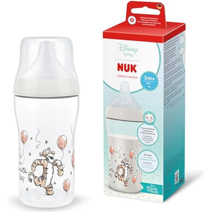 NUK Perfect Match Babyflasche | 3+ Monate | 260 ml | Anti-Kolik-Babyflasche | PP | Temperature Control Anzeige | Disney Tigger | 1 Stück – Bild 1