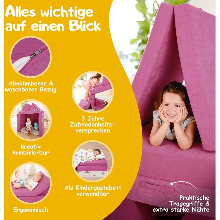 Linodino Kindersofa Spielsofa I aus Schaumstoff Bausteine I Spielcouch für Kinder, Wasserfeste Unterbezüge, Waschbare Chenille Bezüge 30° – Bild 6