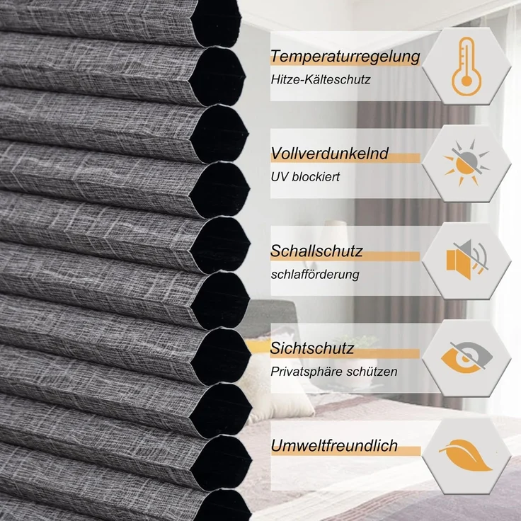 WOLTU Wabenplissee ohne Bohren Verdunklung Thermo Doppelplissee Klemmfix Zweifarbig 90x200 cm Dunkelgrau-Weiß, Plissee Faltrollo Sonnen-, Sicht- & Schallschutz, Jalousie Plisseerollo für Fenster & Tür – Bild 2