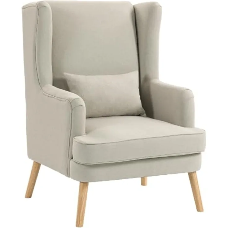 HOMCOM Relaxsessel mit Lendenkissen, hoher Rückenlehne, breitem Sitz (Loungesessel, 1-St, Ohrensessel), für Wohnzimmer Schlafzimmer Beige