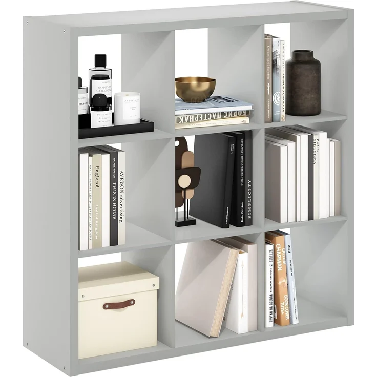 Furinno Cubicle Open Back Dekorativer Würfel-Aufbewahrungs-Organizer, 9 Würfel, Hellgrau