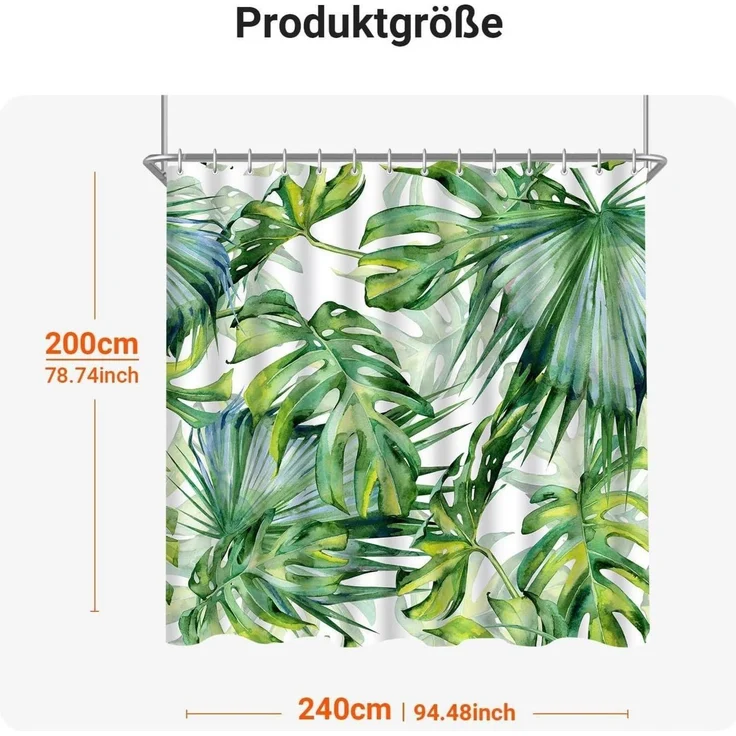 Duschvorhang 240x200cm Grün Blätter, Wasserdicht, Antischimmel Polyester – Bild 7