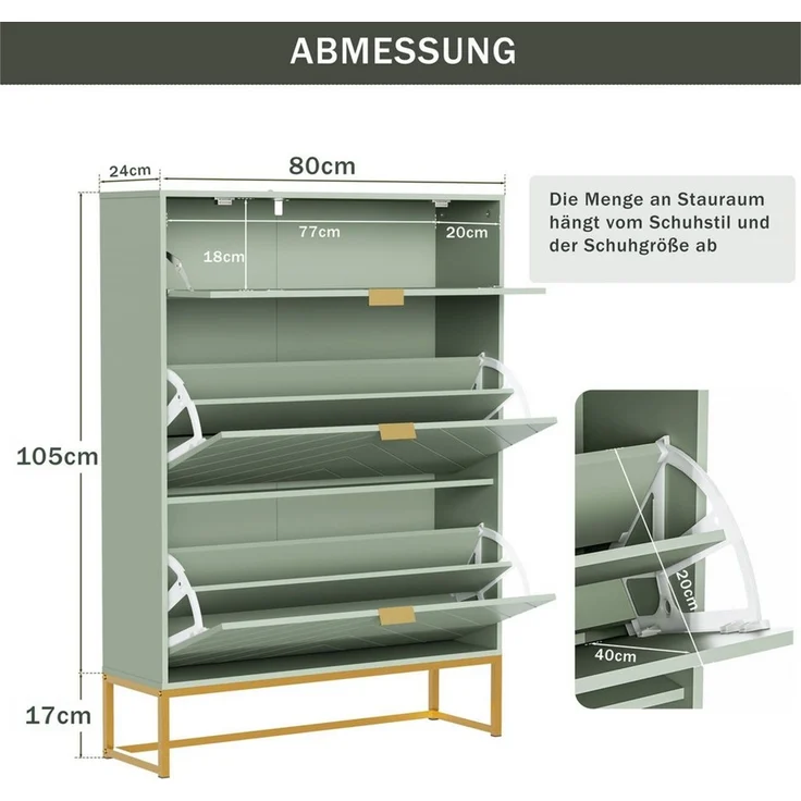 UEV Schuhschrank schmal mit 2 Klappen & 1 Fach, 80x24x122cm Schuhregal Schuhkipper (Flurschrank mit Kippschutz) Schuhkommode mit verstellbaren Trennwände für Eingang Flur – Bild 3