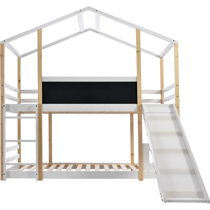 Etagenbett 90x200 cm mit Rutsche & Tafel, Hausbett aus Kiefer, Hochbett mit Leiter, sicher & spielerisch für Kinderzimmer – Bild 10