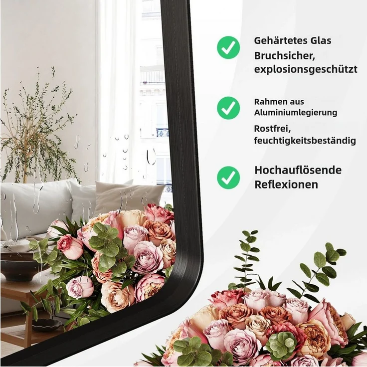 TLGREEN Wandspiegel (Bogen Wandspiegel mit Gold, 66x96cm, Bogen Halbkreisförmig Spiegel, Dekorative Wandspiegel), Horizontal Oder Vertikal Aufgehängt,Schwarz – Bild 4