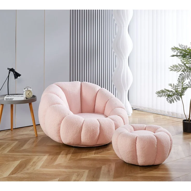 alesvelt Drehsessel Kürbis Sessel 360° Drehfunktion Relaxsessel inkl. Hocker (Set, 2-St), 360° Drehfunktion – Bild 1
