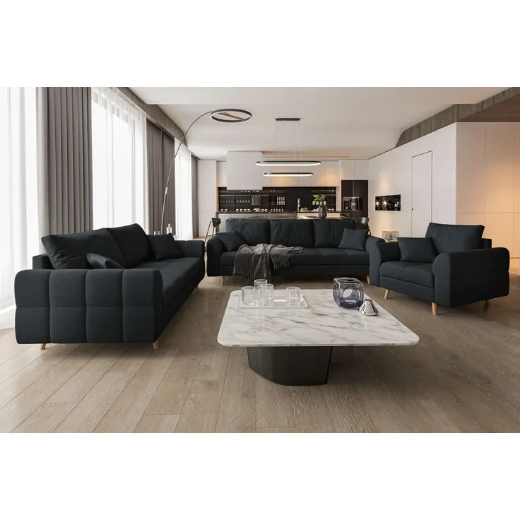 99rooms Bello Polstergarnitur Strukturstoff NEVE Schwarz