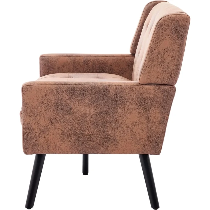 LVHOM 2-Sitzer Sofa aus Suedevlies mit Knopfsteppung, Loveseat mit hochdichter Schaumstoffpolsterung und Massivholzbeinen, Stoffsofa für Wohnzimmer & Büro, bis 260kg, Braun – Bild 7