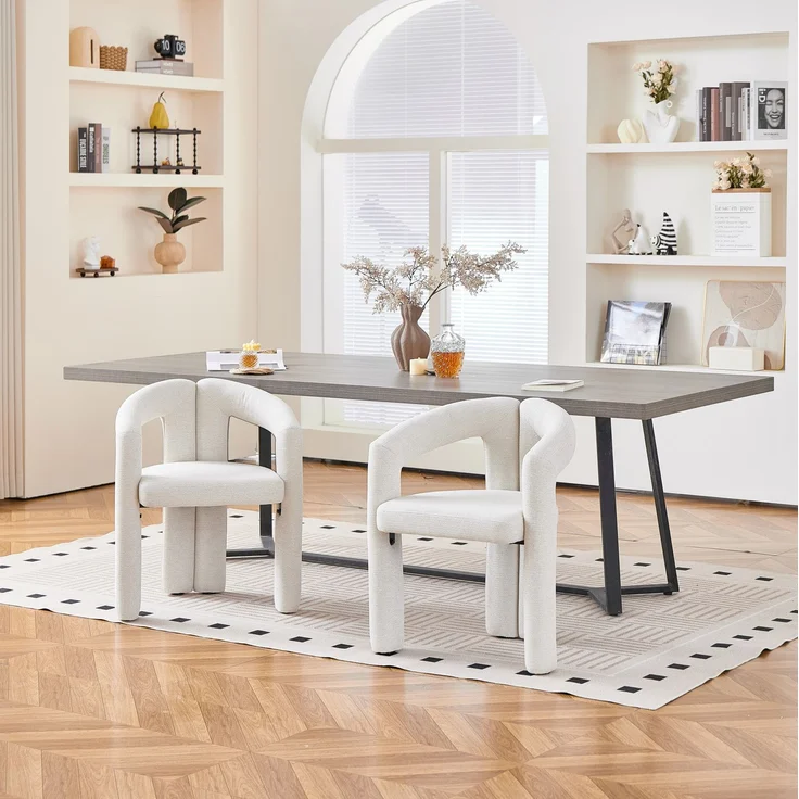 Esszimmerstuhl aus Chenille mit Armlehnen, 62x52x75 cm, Beige – Bild 3