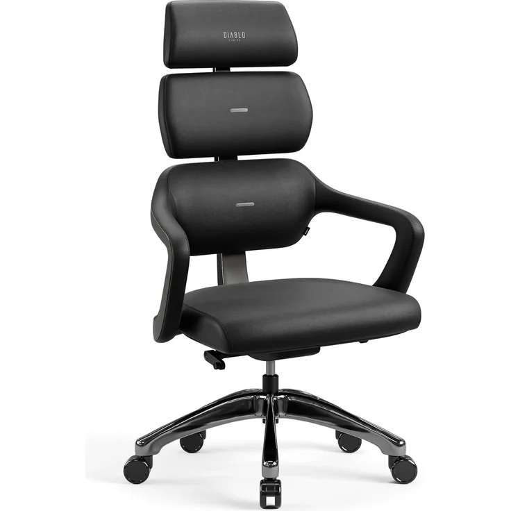 Diablo Bürostuhl Ergonomisch V-Modular | Schreibtischstuhl mit Verstellbarer Rücken, Sitz und Rückenlehne, Abnehmbare Kopfstütze | Öko-Leder Chefsessel für Büro, Home Office | Schwarz – Bild 1