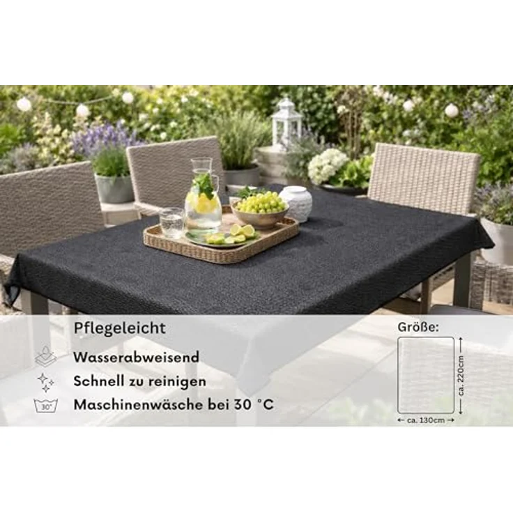 Brandsseller Gartentischdecke 130x220 cm Tischdecke mit Paspel Outdoor Tischtuch rechteckig Weichschaum für Garten, Terrasse, Balkon wetterfest rutschfest - Grau – Bild 2