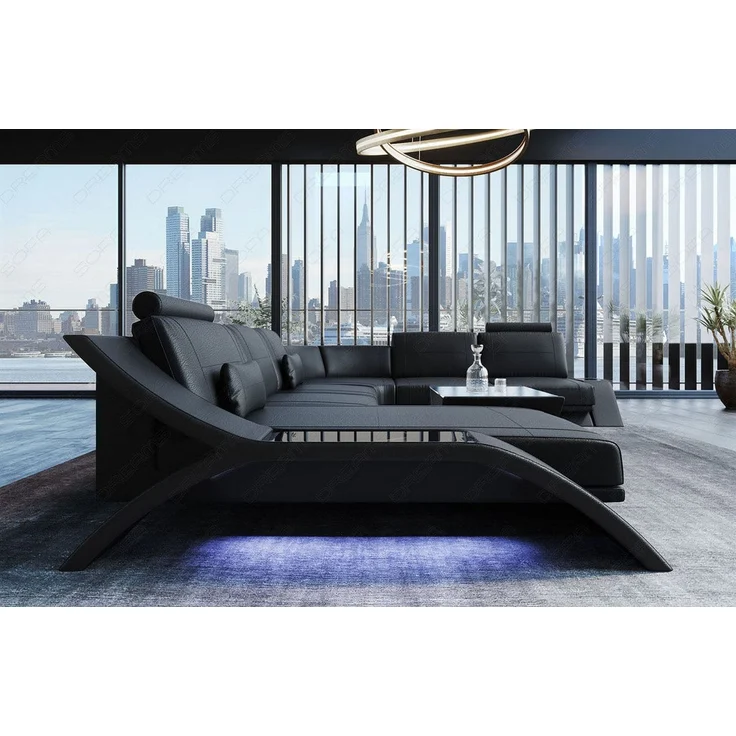 Sofa Dreams - XXL Wohnlandschaft Calabria – Leder Luxus - Kunstleder - schwarz - Links – Bild 5