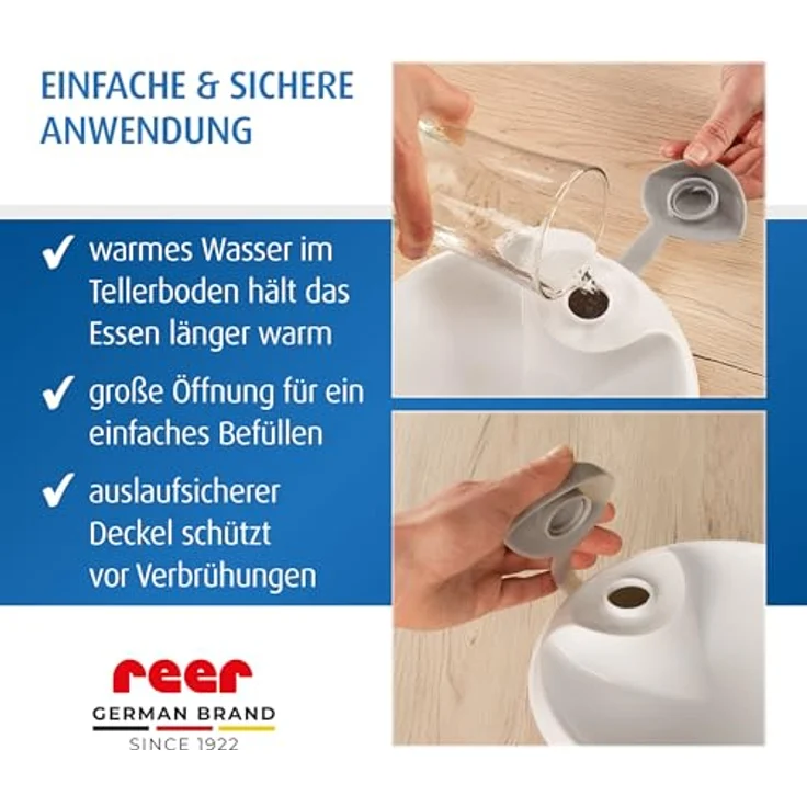 Reer Warmhalteteller mit Saugnapf, rutschfest und auslaufsicher, weiß/grau, 19,5 x 18,7 x 6,3 cm – Bild 4
