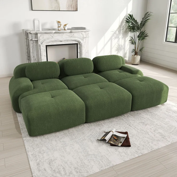 DESVIAE Sofa modular rahmenlos aus Cord Grün mit 32D-Hochdichteschaum, 298 x 178 x 70 cm – Bild 1