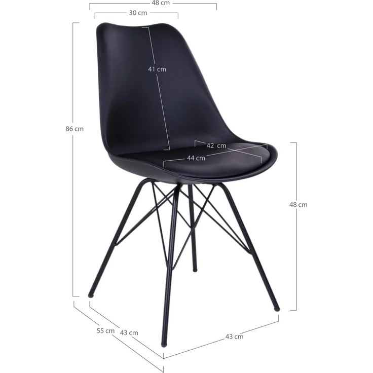 House Nordic Esszimmerstuhl, PU-Leder, schwarz, Beine schwarz - 2er set – Bild 3