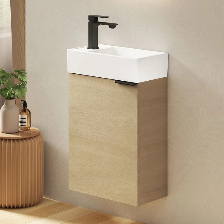EMKE Badmöbel-Set mit Waschbecken 41.7×24×64.6cm Natur-Eiche – Bild 1