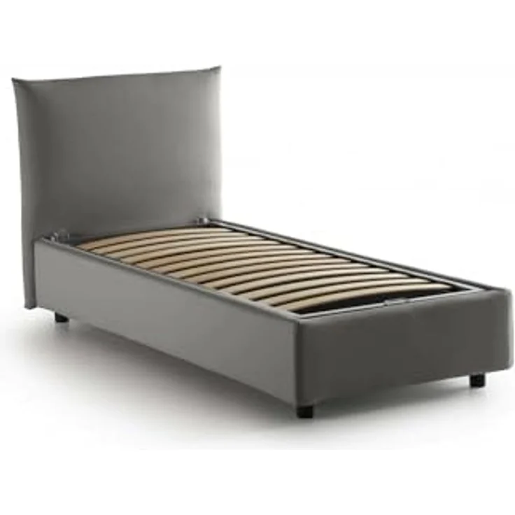 Talamo Italia - Cosetta Einzelbett, Bettkasten mit Stoffbezug, 100% Made in Italy, seitliche Öffnung, inklusive Matratze 80x190 cm, Grau – Bild 5