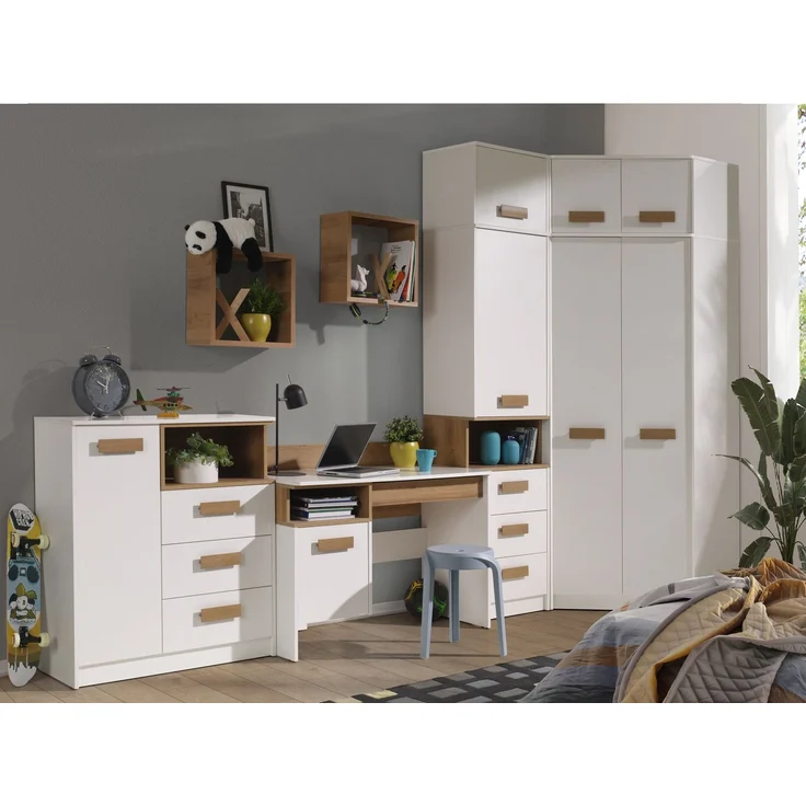 Marmex Möbel Grant 08/15 Ein moderner Eckschrank mit 2 Kleiderstangen, Einlegeböden und Schrankaufsatz, laminierte Spanplatte, weiß, 91x235x91 cm – Bild 4