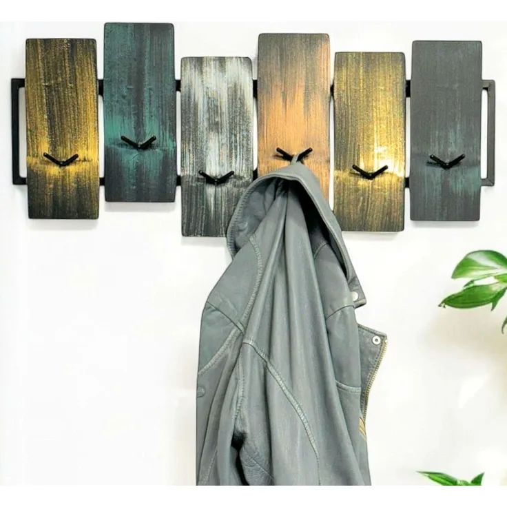 DanDiBo Garderobe Wand Schwarz Metall 96629 Wandgarderobe mit 12 Haken Modern Hakenleiste Garderobenhaken Garderobenleiste