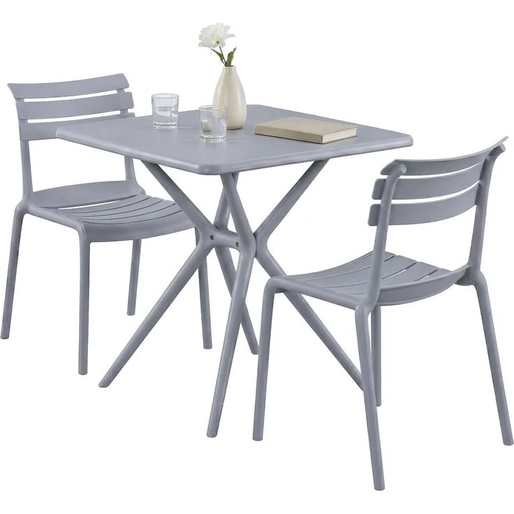 Gartenmöbel-Set KLARA mit 2 Stühlen - 190 x 72 x 82 cm, Kunststoff, Grau | Balkonset Gartenset Tisch mit Stühlen Bistroset Outdoor – Bild 1