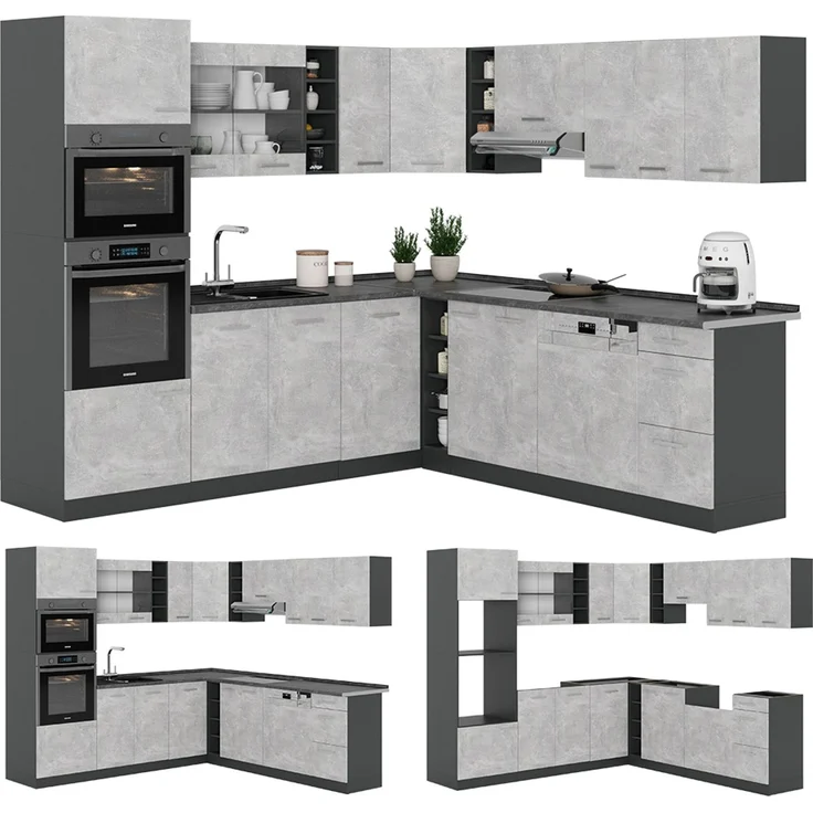 Eckküche R-Line Beton/Anthrazit 247 x 46 cm ohne Arbeitsplatte Vicco – Bild 6