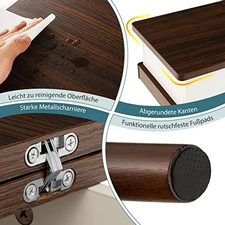 COSTWAY Beistelltisch mit klappbarer Tischplatte, schmaler Sofatisch aus Gummiholz, Nachttisch Klapptisch für Wohnzimmer, Schlafzimmer, 60 x 30 x 60 cm, Dunkelbraun – Bild 7