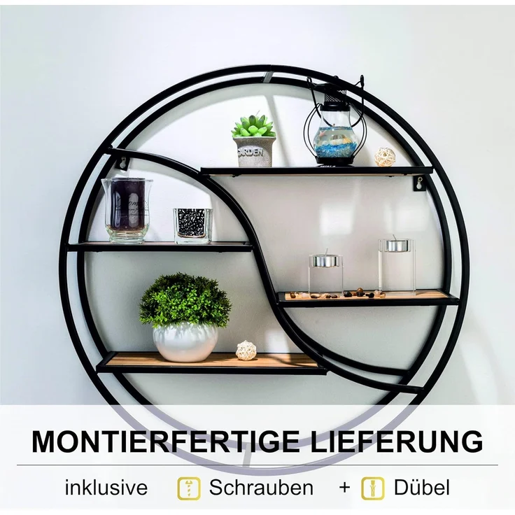 Coradoma Wandregal Schwarz Metall - Hängeregal für Deko Wohnzimmer Modern 56x14cm | Schweberegal Rund zur Dekoration Badezimmer Deko Schlafzimmer | Küchenregal Zimmer Deko Aesthetic Wanddeko – Bild 8
