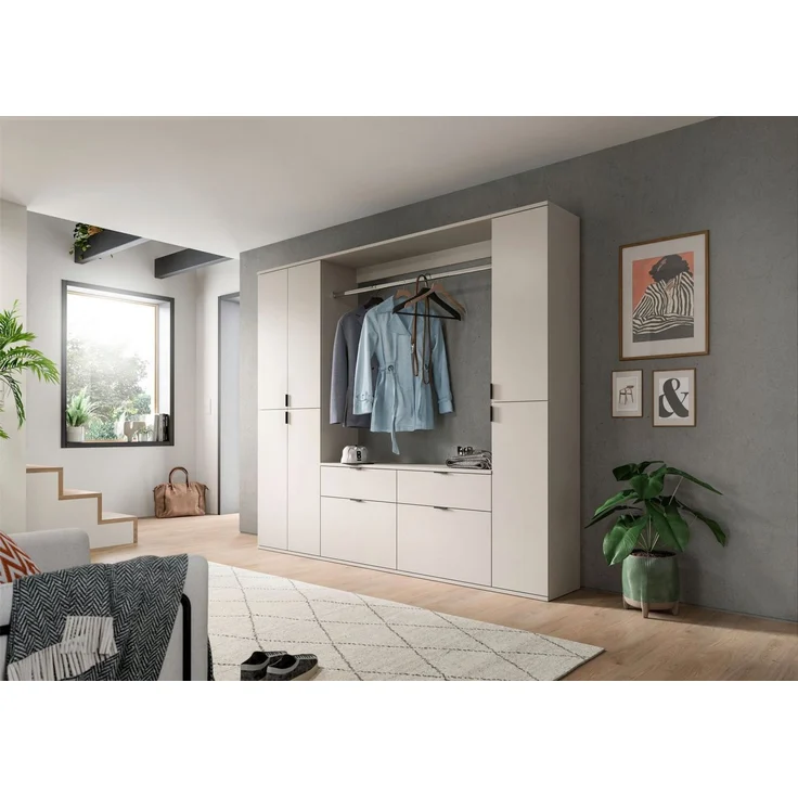 Home affaire Garderoben-Set TRONDHEIM, 5-teilig, Breite 212cm, individuell platzier- & erweiterbar, (Set, 4-St, bestehend aus: 2x Garderobenschrank & 3-tlgs. Zwischenbauelement), Garderobenschrank, Kleiderschrank, Schrankkombination, Garderobe – Bild 2