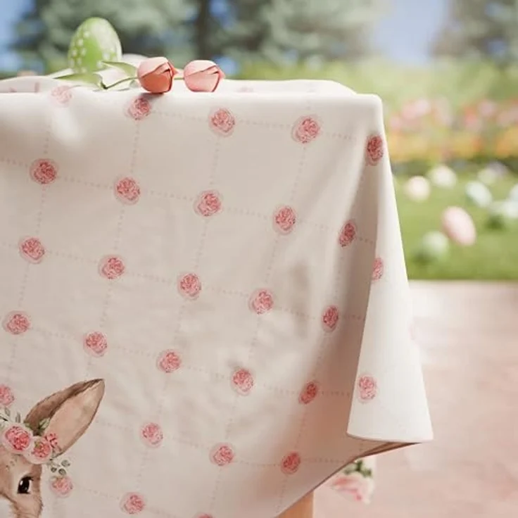 Petti Artigiani Italiani - Tischdecke für Ostern, schmutzabweisend, quadratisch, für die Küche, Design Pink Hase, X4 Plätze (140x140 cm), 100% Made in Italy – Bild 4