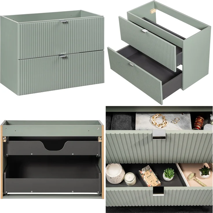 Badmöbel Set 2-teilig in grün und Eiche mit 80cm Waschtisch, NEWPORT-56-GREEN – Bild 9