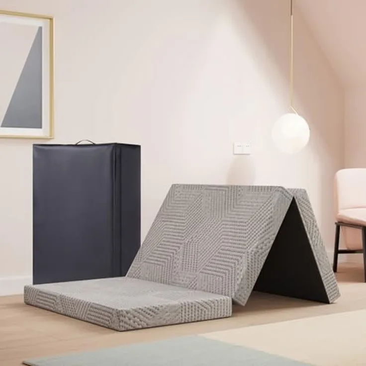 EGO Home Klappmatratze 75x195 cm, Gästematratze Klappbar Höhe 10 cm, Faltbare Matratze Härtegrade H3, Reisematratze, 3-Teilige Gel Visco Schaumstoff Faltmatratze für Reisen, Camping, Boden, Gästebet