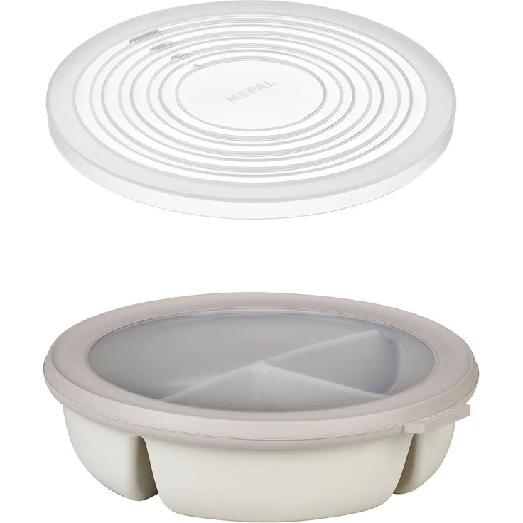 Mepal | Bento-Schüssel Starter-Set | inkl. Mikrowellendeckel | Multischale mit 3 Fächern | rund Cirqula | Frischhaltedose luftdicht | Meal-Prep-Boxen & Vorratsdosen | Nordic White – Bild 1
