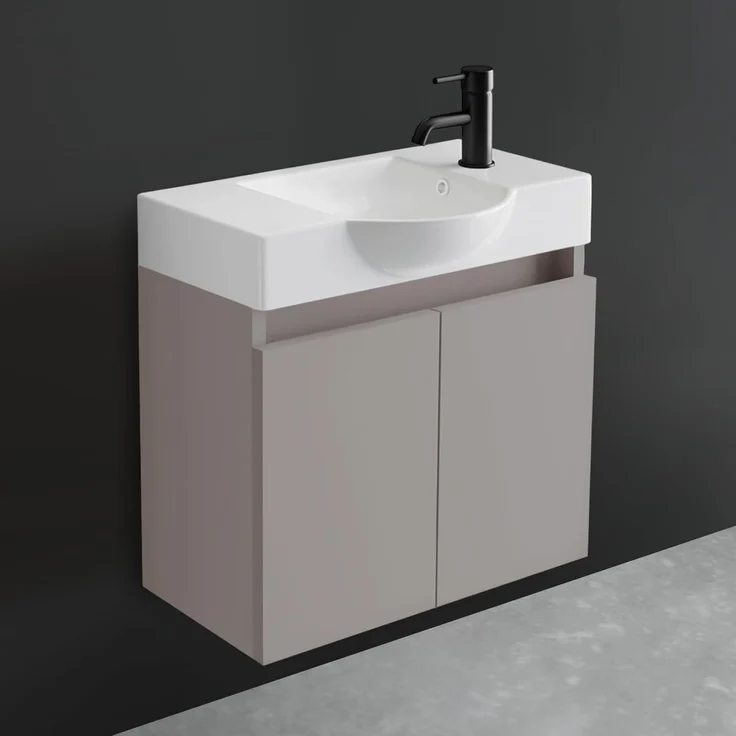 Alpenberger Badmöbel-Set Gäste WC Waschbecken mit Unterschrank 55 cm Breit, (Kleiner Stauraum Schrank, Moderne Waschplätze), Waschtisch mit Unterschrank Light Coffee – Bild 1