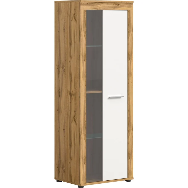 xonox. home Wohnen Jam X8BK6T10 Vitrine Glasvitrine Dekoschrank Glas-Kommode in Wotan Eiche Melamin und weiß Melamin, ca. B/H/T: 60 x 159 x 35 cm – Bild 1