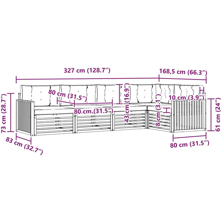 vidaXL Outdoor-Sofagarnitur 5 pcs Weiß und Creme 327 x 168,5 x 73 cm 3390480 – Bild 8