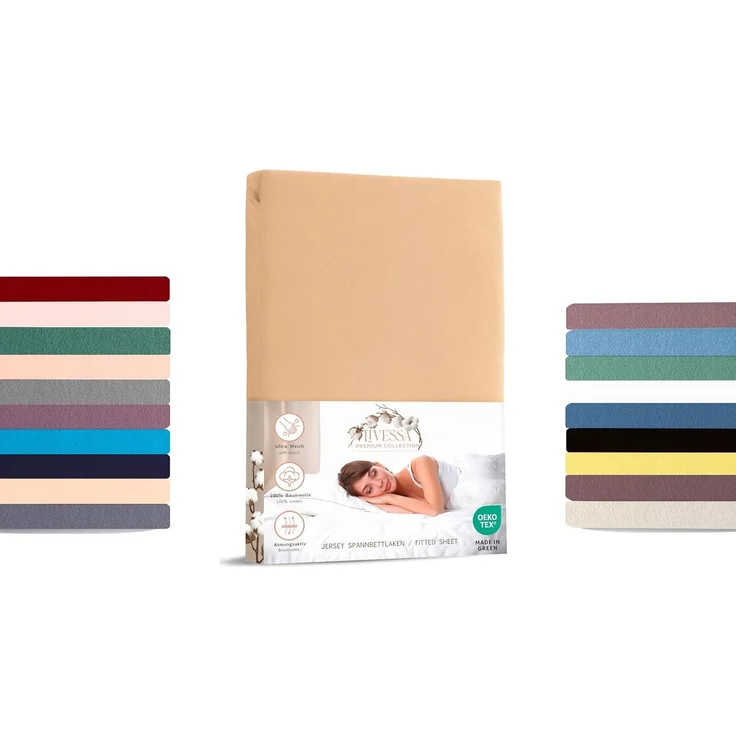 livessa Spannbettlaken Jersey Spannbettlaken 100% Baumwolle – Atmungsaktiv -Weich, Jersey, Gummizug: Rundumgummizug, In 9 Größen und vielen Farben erhältlich
