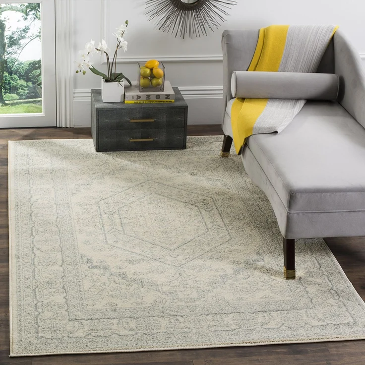 SAFAVIEH Traditionell Teppich für Wohnzimmer, Esszimmer, Schlafzimmer - Adirondack Collection, Kurzer Flor, Elfenbein und Schiefer, 155 X 229 cm
