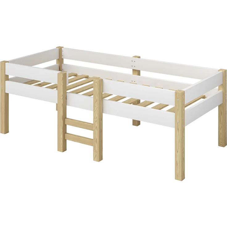 Bellabino 'Aspy' Halbhochbett 90x200 cm mit Matratze, weiß, Kinderbett mit Rausfallschutz und Lattenrost, Hochbett mit Leiter – Bild 2