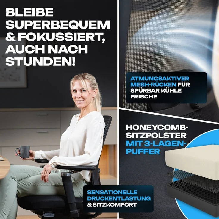 VALKENSTOL M4 Bürostuhl Ergonomisch Testsieger mit 5D Armlehnen für maximale Bewegungsfreiheit, Bequeme und Rückenfreundliche Bürostühle, Schreibtischstuhl ergonomisch als Home Office Chair – Bild 3