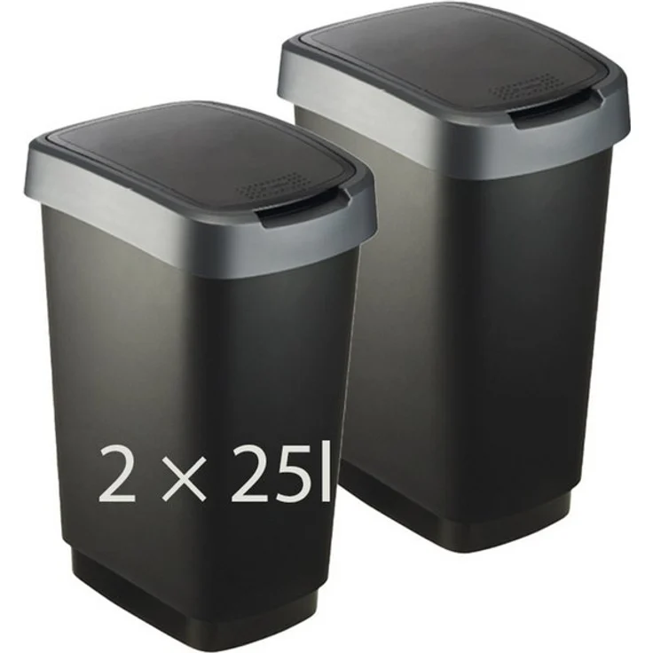 ROTHO Mülleimer TWIST 2er-Set Abfalleimer 25l - 2-in-1 Deckel - ideale Mülltrennung, ideal für Mülltrennung & Recycling – Bild 4