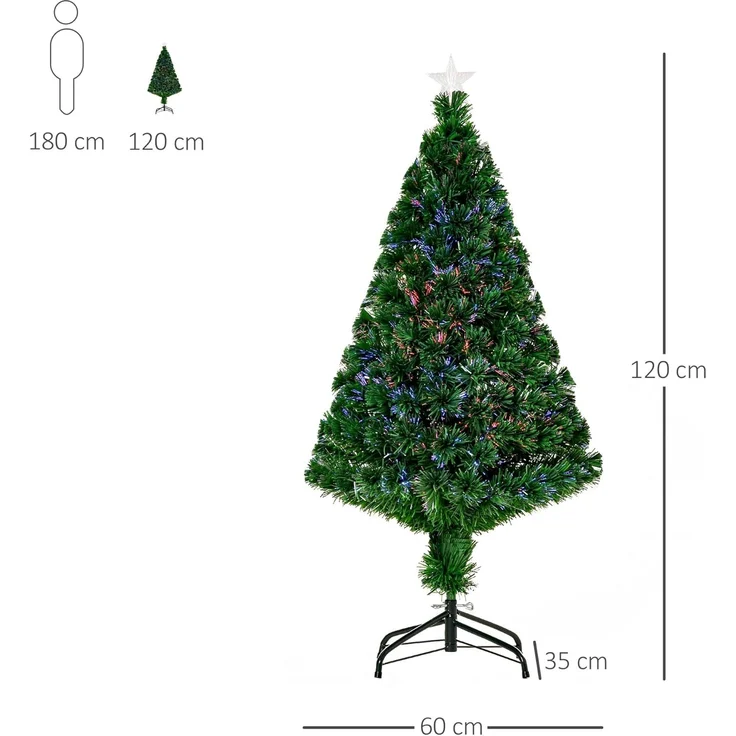 HOMCOM Künstlicher Weihnachtsbaum Weihnachtsbaum, Tannenbaum, Lichtfaser LED Christaum, Grün, 120 cm – Bild 6