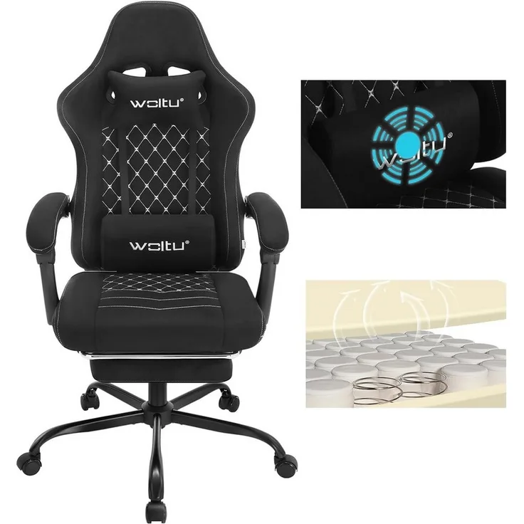 Woltu Gaming-Stuhl (1 St), mit Massagefunktion, ergonomisch, 150 kg, Tech-Stoff