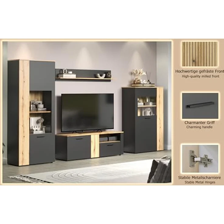 Wohnwand Esteban in grau und Eiche Evoke 340 cm – Bild 11