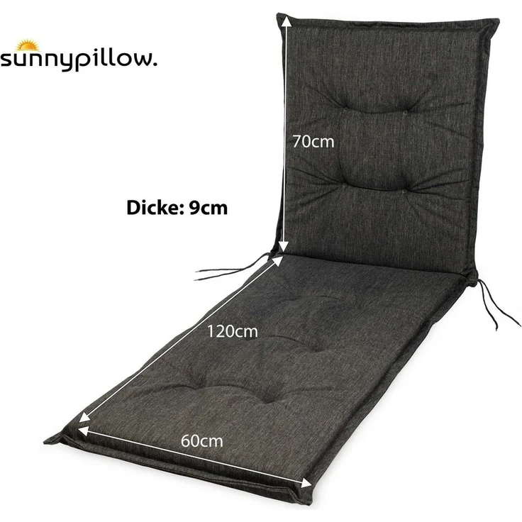 sunnypillow Liegenauflage Polsterauflagen für Gartenliege 190 x 60 x 9cm, 2 Stück Anthrazit UV-Lichtecht – Bild 2