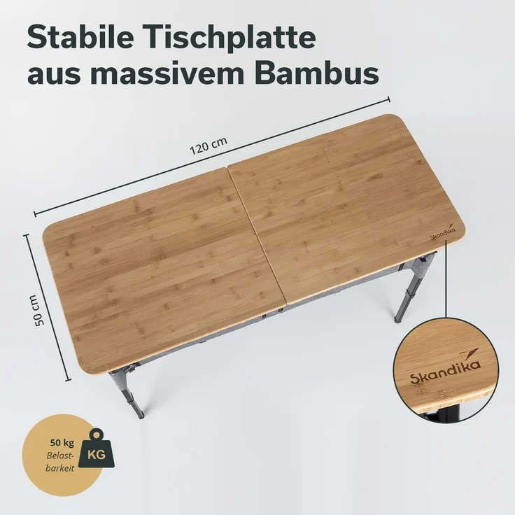 Skandika Campingtisch mit Schrank Tolja | Outdoor Bambus Klapptisch mit Stauraum, höhenverstellbar, klappbar, Campingschrank mit Einlegeböden, Tragetasche | Campingmöbel, Garten, Balkon – Bild 2