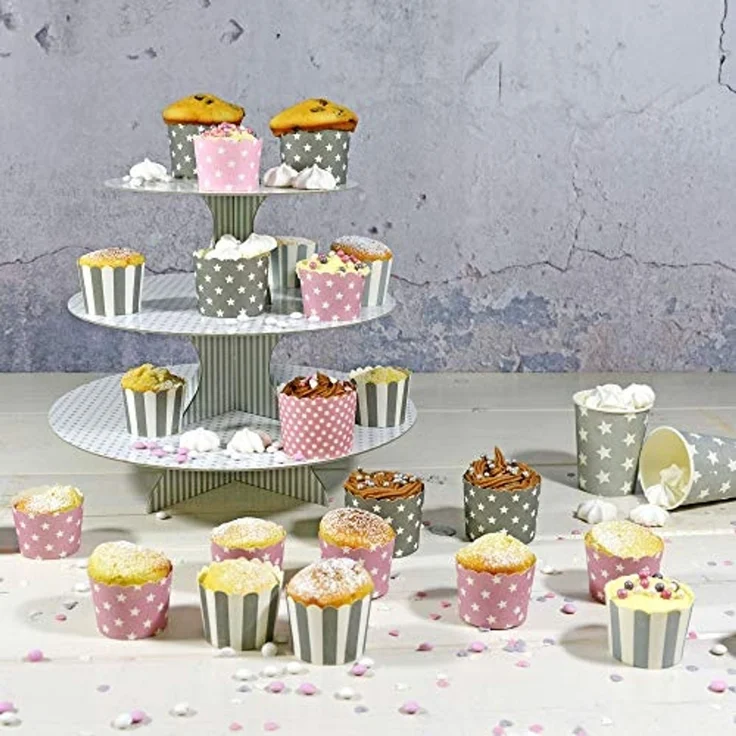 Frau WUNDERVoll Muffinform Muffin Backformen, klein Durchmesser 5 cm, rosa mit weissen Sternen, (25-tlg) – Bild 6